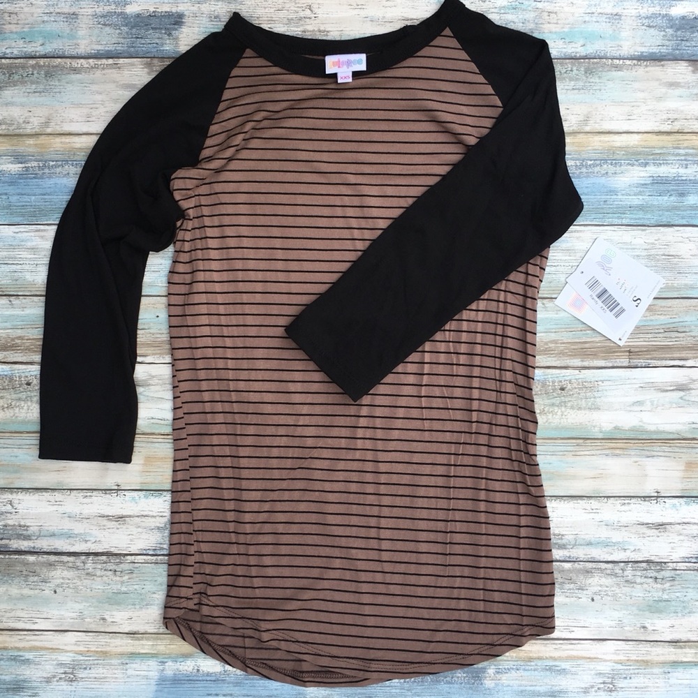 LuLaRoe Randy, tan with black stripes, size XXS